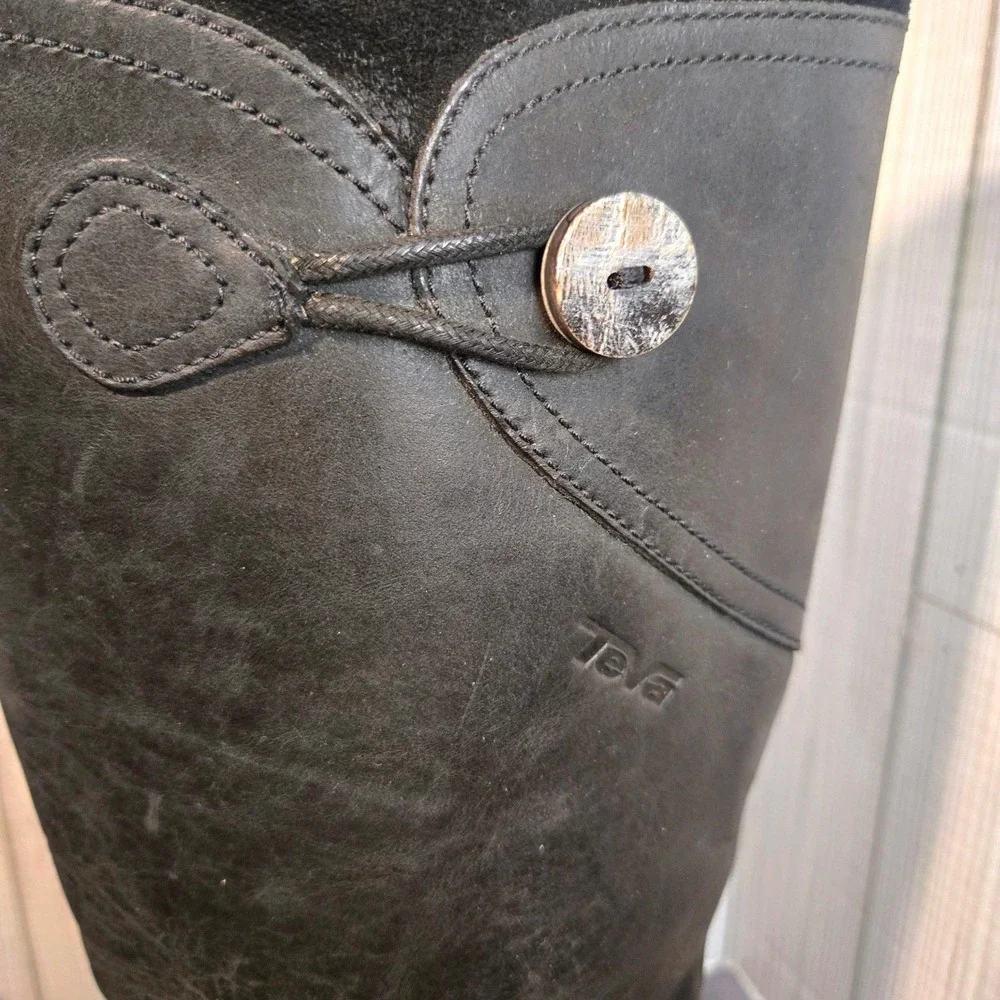 Teva Jade Cove Black Leather Tall Side‎ Zip Boots Women's Size 7